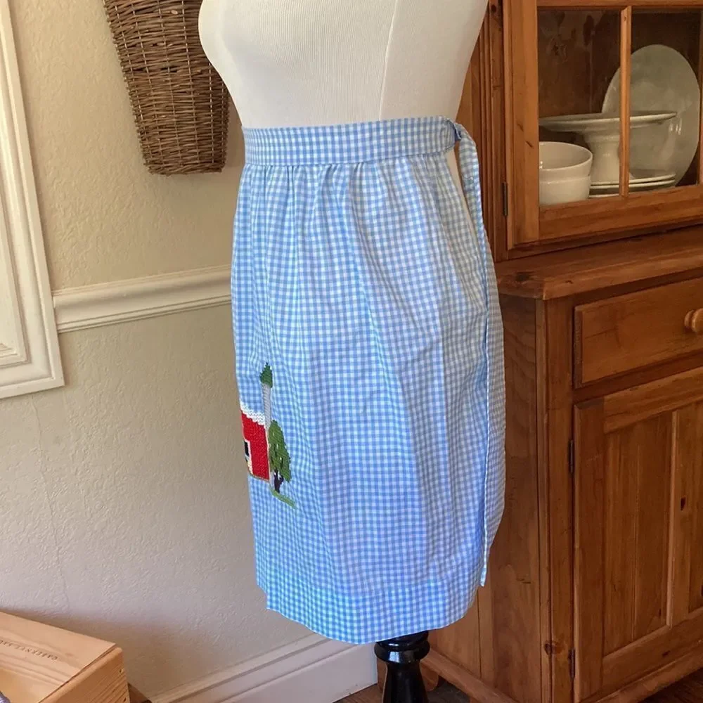 Handmade Cross Stitch Gingham Country Grannycore Apron